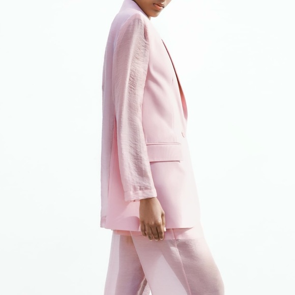 Zara mixed organza jacket / blazer pale pink NWT - Picture 3 of 8